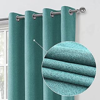 always4u 100% Blackout Curtains for Bedroom 1 Pair Modern Linen Look Window Treatment for Home Decoration 3-layer Fully Lined Thermal Curtain Teal 66x90