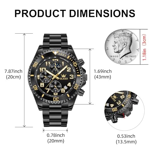 Image of OLEVS Watch Men Luxury Chronograph Stainless Steel Wrist Dress Waterproof Watch Quartz Analog Large Face Luminous