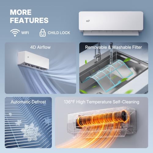 Image of Upstreman 24000 BTU Mini Split AC Heating System, 20 SEER2 230V Mini Split Air Conditioner, Pre-Charged Heat Pump Ductless Inverter System, Up to 1500 Sq.Ft, WiFi Control, with Mounting Bracket