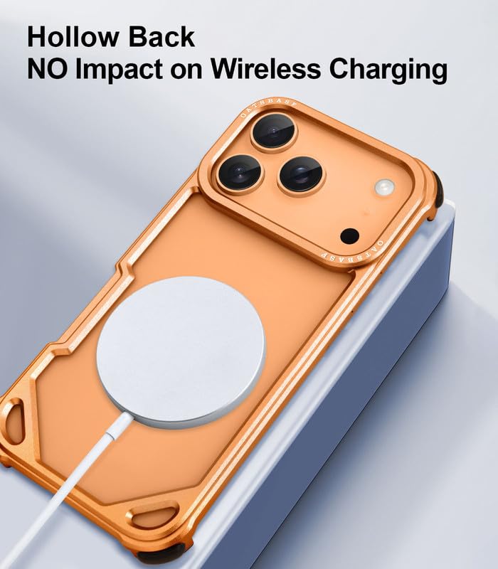 Image of Aluminum Frame Metal Bumper Compatible with iPhone 17 Pro Max | Simple Shield Air Cushion Shockproof | Edge Protection, Minimalist Slim - Orange Titanium