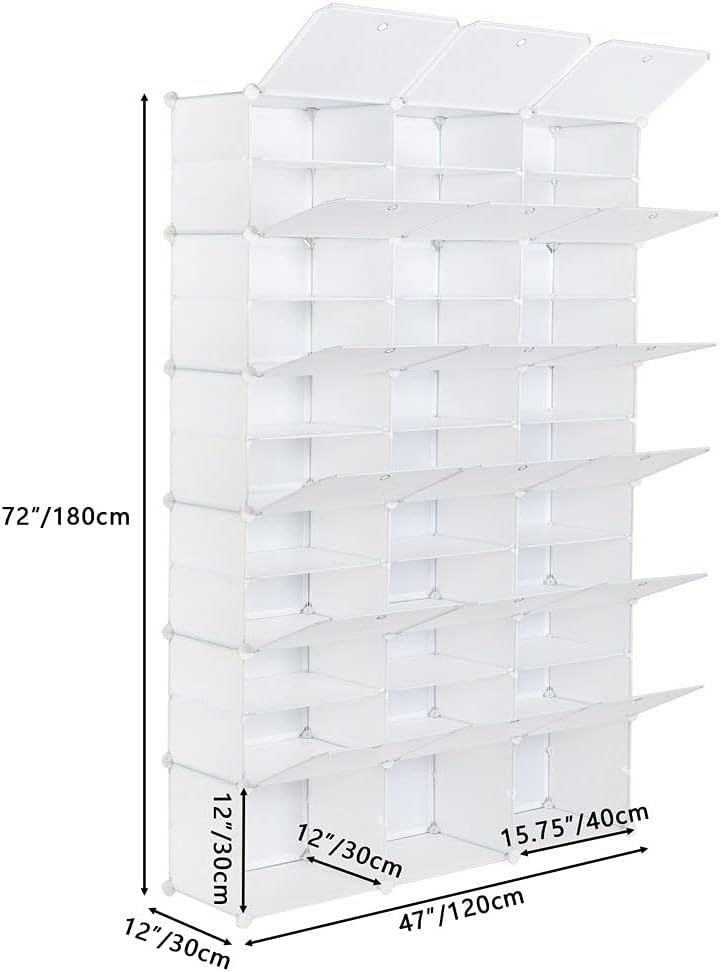 Portable Shoe Rack, 12-Tier Portable 72 Pair Shoe Rack Organizer 36 Grids Tower Shelf Storage Cabinet Stand Expandable for Heels, Boots, Slippers, White