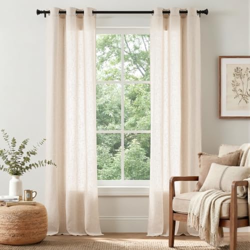 Image of jinchan Linen Curtains 96 Inch Light Filtering Grommet 2 Panels Natural