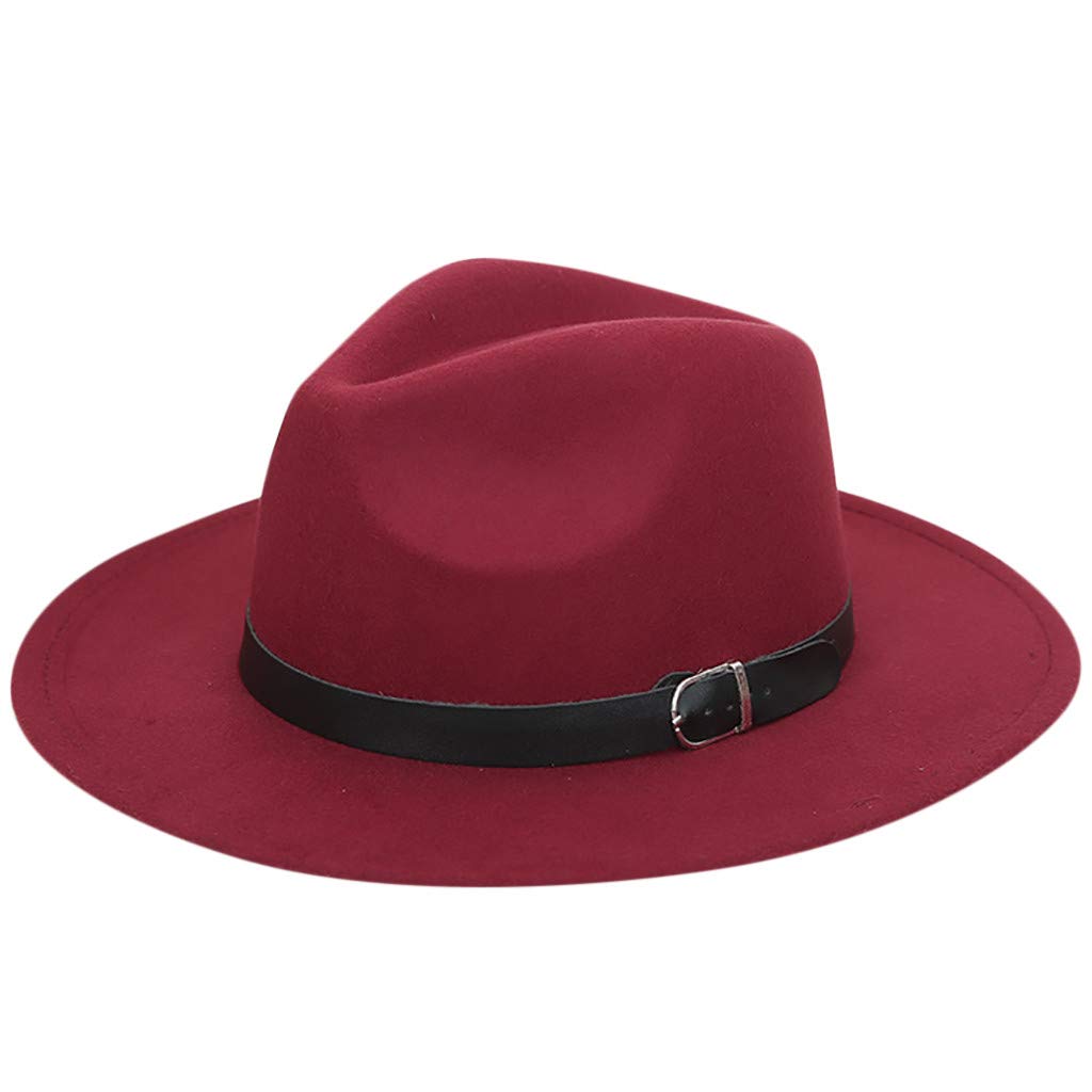 Generisch Sombrero de mujer frágil lana Outback Sombrero Panamá Borde ancho con cinturón Trucker Cap Azul Rojo
