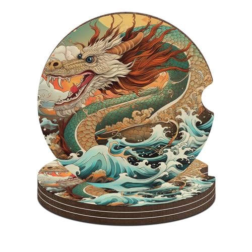 4PCS Posavasos para Carros Universal Dragón Japonés miniatura 1