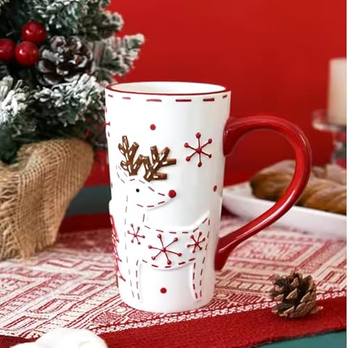 Générique Mug de Noël et d'Hiver, Motifs Flocons de Neige et Branches, Blanc et Rouge