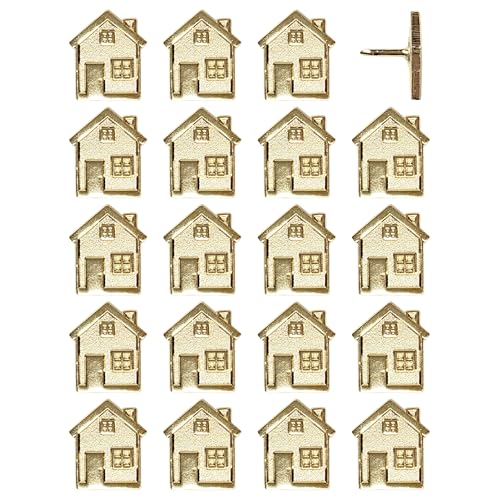 Image of Big House Push Pins - Gold Metal Home Pins - for Cork Board, Maps, or Lapel Pin Use - Designed in USA - Set of 20