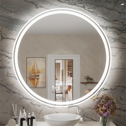 JSneijder 32 Inch Round LED Bathroom Mirror with Anti-Fog, Dimmable