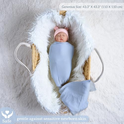 Image of Meracorallo Muslin Swaddle Blanket, 100% Cotton Receiving Blanket Soft and Breathable Swaddle Wrap for Baby Boys and Girls, Sky Blue