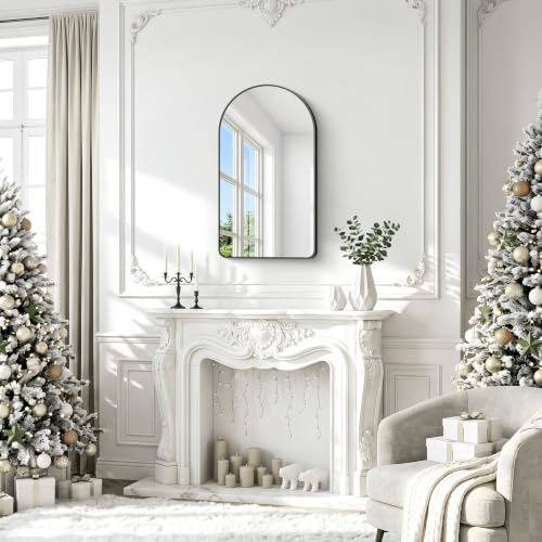 Image of BONEWEI Arched Wall Mirror,22x36 inch Black Arched Mirror Bathroom,Vanity Mirror for Over Sink Metal Frame,Tempered Glass Arch Mirrors for Bedroom,Entryway,Living Room,Home Decor Shatter-Proof