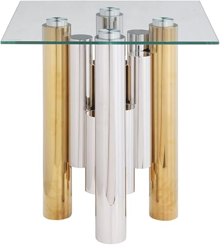 PEIHONGET Mesa decorativa dorada de 20 pulgadas, mesa auxiliar de cristal con mesa de centro cuadrada de acero inoxidable, vidrio templado
