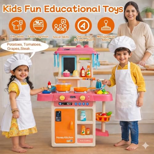 Image of Premium Big Kitchen Set for Girls Ages 2 to 10 | KIitchen Toys Set with Steam, Light, Sound, and Sink | Fun Pretend Play Toys for Toddlers to Explore Cooking and Real Kitchen Play Safely