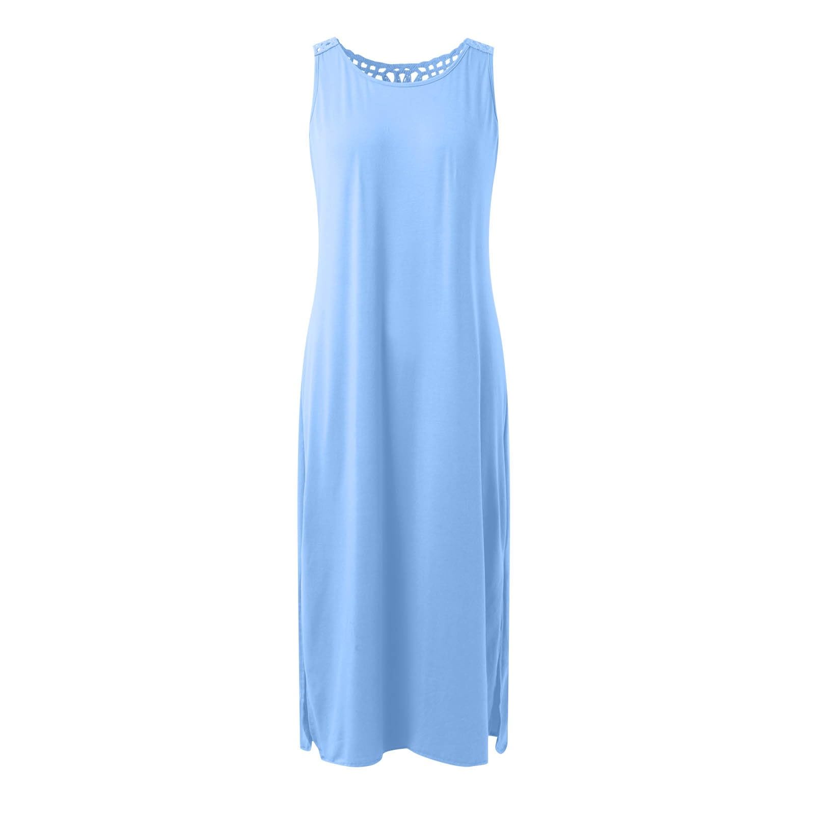 Vestido De Verano for Mujer Largo Vestidos Largos Sueltos Ocasionales Traje Playa 2026 for Resort Sin Mangas Ahueca hacia Fuera El Tiras con Abertura Lateral Encaje, Menta