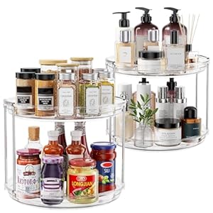 2 Pack 2 Tier Lazy Susan Turntable Organizer 9.25 inch, Rotating Spice Rack Organization for Cabinet, Bathroom, Pantry, Countertop, Kitchen, Vanity, Medicine Cabinet Organizer, Clear