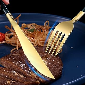 Silverware Flatware Set, 4 Pieces Stainless Steel Cutlery Steak Knife And Fork 304 Knife, Fork, Spoon And Chopsticks Gift Set(Pink Silver)