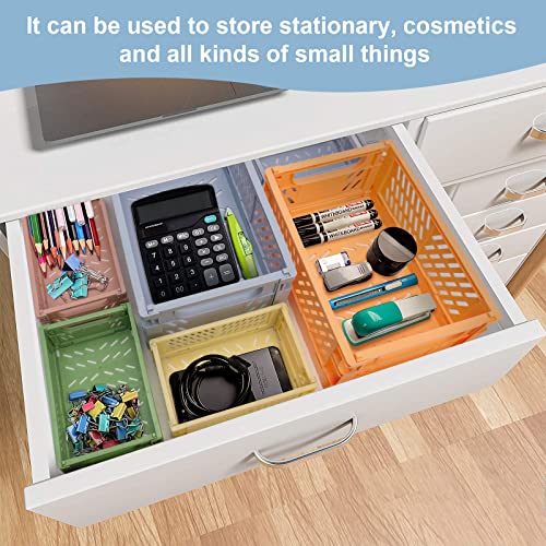 5-Pack Pastel Crates For Desk Organizers, Mini Plastic Baskets For Office Organization, Aesthetic Crate Stacking Folding Storage Baskets For Home Kitchen Bedroom Decor (5.9 "X 3.8"） #TOP4