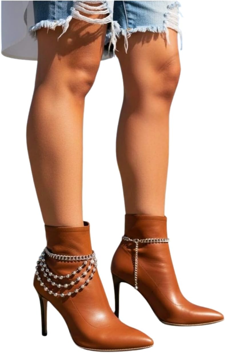 Trendy Fashion Jewelry Women Boot Bracelet Western Silver Metal Chain Shoe Bling Anklet Ball Wave Strands Charm Handmade In USA BC193