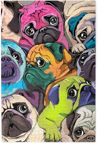Zateem パズル おしゃれ カラフル パグ 犬柄 ジグソーパズル 木製パズル 1000ピース じぐそーぱずる じぐそーパズル 壁掛け壁画 ウォールアート インテリア 部屋の飾 パズル装飾画 収納ケース付き レジャーゲーム Puzzle プレゼント 贈り