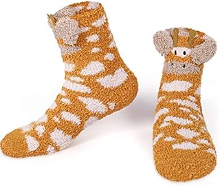Satinior Winter Soft Fluffy Giraffe Animal Floor Socks 3D Fuzzy Novelty Slipper Socks Warm Socks Cute Fluffy Socks for Women Girls Home Sleeping, Orange, One Size