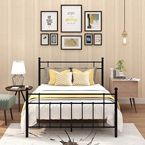 JURMERRY Twin Size Metal Bed Frame with Steel Headboard and Footboard, Black