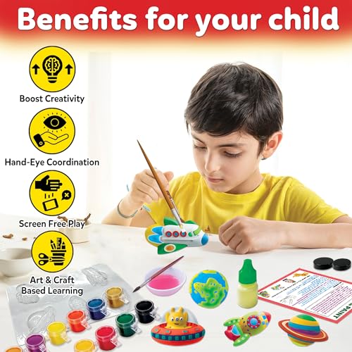 Image of Little Berry DIY Mould Painting Kit | Outer Space DIY Craft Kits | Craft Set to Make 6 Glow in The Dark Magnets | Art & Craft Kit for Girls & Boys | DIY Kit for Kids Gift