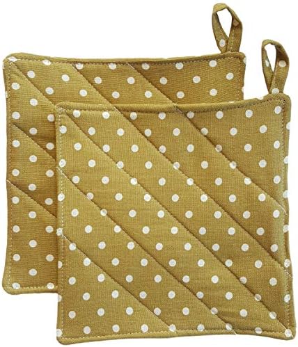 CUSHYSTORE Canvas Pot Holder Oven Pads Potholders for Cooking Kitchen 7.75", 2 Packs (Green Polka Dot)