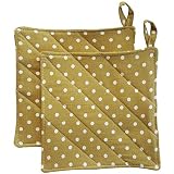 CUSHYSTORE Canvas Pot Holder Oven Pads Potholders for Cooking Kitchen 7.75", 2 Packs (Green Polka Do