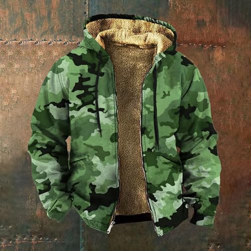 Mens Fleece Jacket Camo Winter Coat Zip Up Hooded Jacket Heavyweight Sherpa Lined Hoodie Outdoor Warm Soft Coat Pocket2