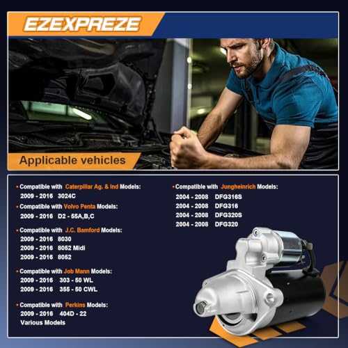 Image of Ezexpreze 18949N Starter for Perkins Engine CAT Skid Steer 3cyl 4cyl 1850866, 3335930, 0001109035, U5MK8261, U85086710, U85086770, U85086790, U85086800, B0001109035, 41024012