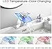 Bathroom Sink Faucet Waterfall Glass Spout LED Light 3 Colors Changing Hot and Cold Water Mixer Single Handle One Hole Deck Mounted Bathroom Faucet Lavatory Vanity Basin Tap Chrome