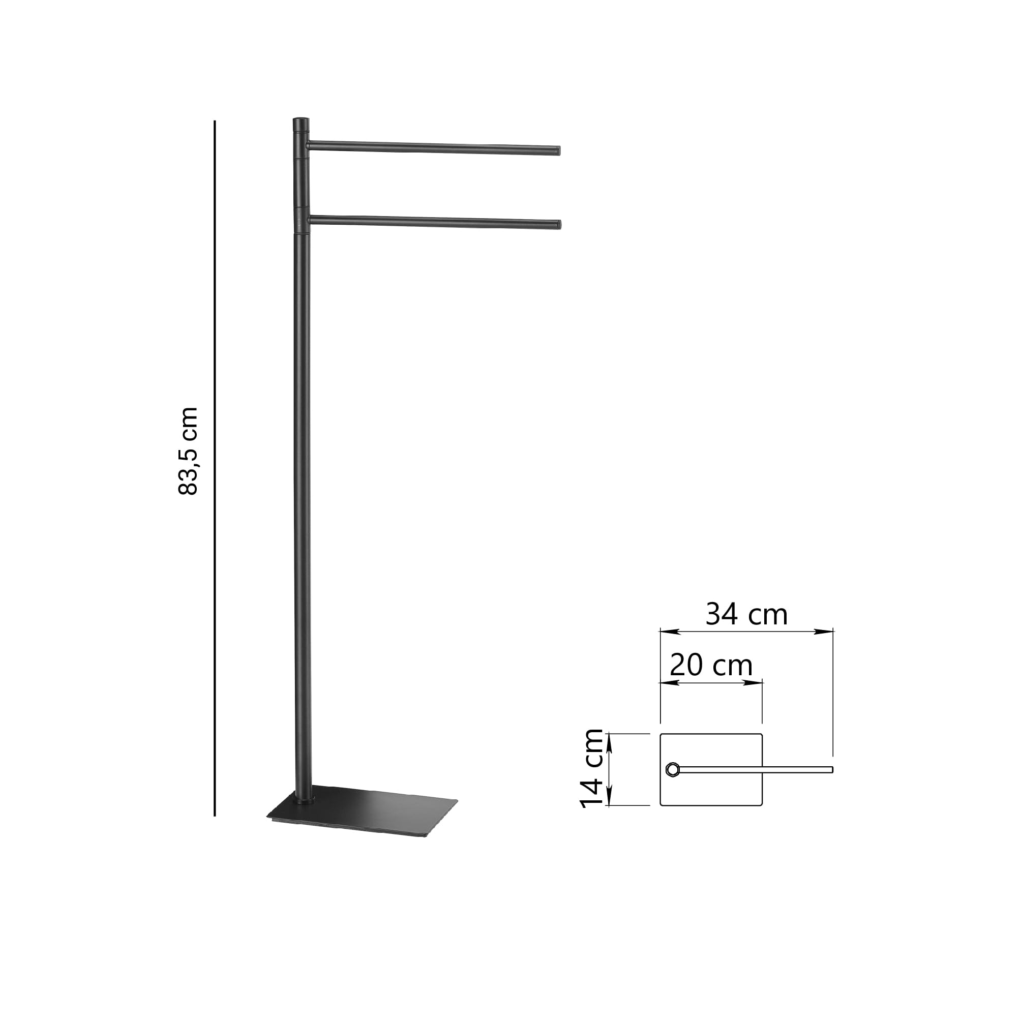 Gedy TRILLY Portasciugamani da bagno con 2 braccioli, nero opaco, acciaio inox e resine termoplastiche, 14 x 34 x 83,5