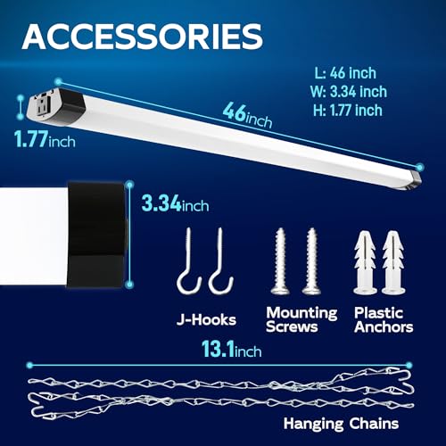 Image of hykolity 4FT 70W LED Shop Light Linkable, 8000lm(300w Equivalent), 5000K Utility Shop Lights for Garages, Workshops, Basements, Hanging or FlushMount, with Power Cord and Pull Chain, ETL, Black,2 Pack