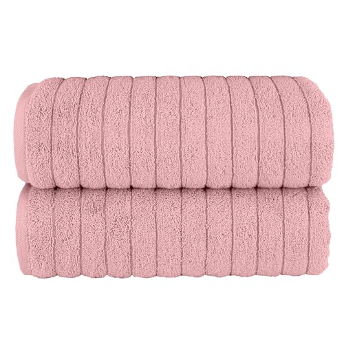 Image of Elegant Comfort 100% Turkish Cotton Corduroy Ribbed Luxury Soft 2 Pack Bath Towels 27 x 54 Inch - Ultra Plush, Absorbent, Quick Dry, Hotel Spa Quality Towels for Bathroom Essentials, Dusty Rose
