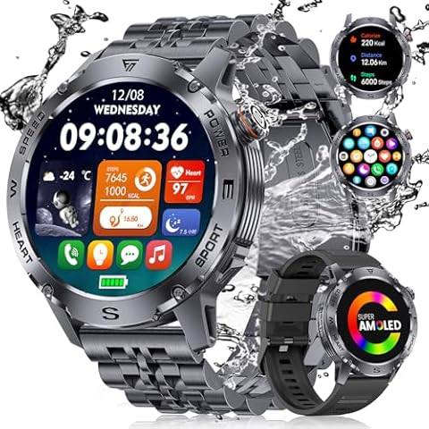 LIGE Smart Watches for Men (Answer/Make Call) , Fitness Tracker with 120+Sports Modes, Military Smart watch for iOS Android, 1.46"AMOLED Always-on Display 460mAh Large Capacity Battery/5ATM/Heart Rate Cover
