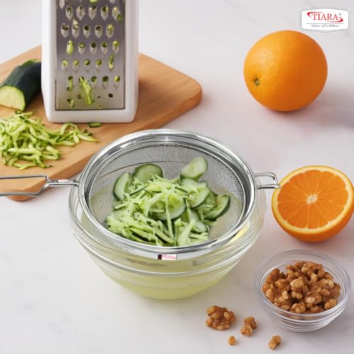 Image of TIARA - MAX Juice Strainer No 6 Diameter 14.5 cm Soup Strainer Steel Liquid Filter Food Grade Mesh, Sieve for Kitchen, channi,Rice Strainer, Fruit Strainer (34L x 14.5W x 7H cm, Silver)