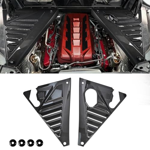 BILLFARO 2Pcs Upgraded Rear Engine Bay Cover Package, Carbon Fiber Pattern Left Right Engine Filler Panels Compartment Engine Case Guard Splash Shield Protector for Corvette C8 Stingray Z51 2020+