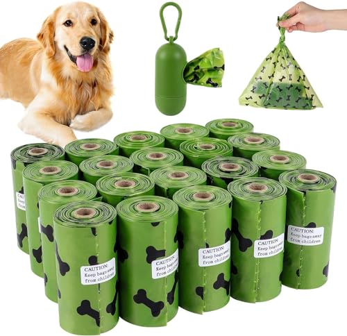 SKY-TOUCH 20Rolls-300pcs Dog Poop Bags Pet Dog Supplies for Dogs include 1pcs Green Adjustable DispenserExtra Thick and Strong 100% Leak Proof Biodegradable Waste Bag