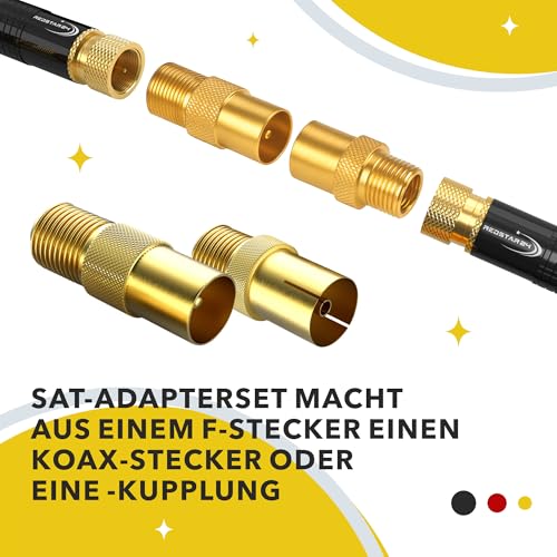 RedStar24 SAT Adapter Vergoldet - F-Kupplung auf Koax-Stecker & Buchse IEC, SAT zu Antennenkabel-Umwandler, Hochwertiges 2er Adapter-Set für F-Kupplung und Koax-Anschlüsse, Ideal für TV und Receiver – Bild 5