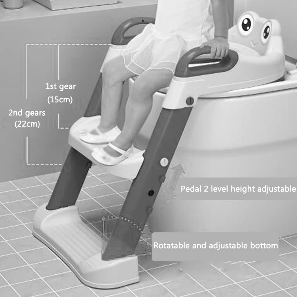 Reducteur WC avec Escalier Ajustable Siège Toilette avec Escalier pour Filles Et Garçons, Pliant Reducteur Toilette avec Escalier avec Dossier Grenouille, Porteur 50kg