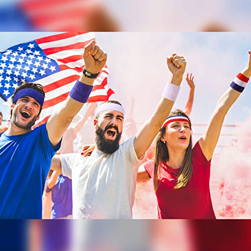 Image of Civaner 12 Pcs 80 90s Neon Sweatbands Soccer Baseball Headbands Wristband Set for Men Women Party Cotton Headbands Terry Cloth Athletic Sweat Bands for Tennis Football Gym Outdoor