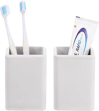 Luxspire Toothbrush Holders 2 Pack, Fast Drying Toothbrush Holders for Bathroom, Diatomite Toothbrush Cups Electric Toothbrush and Toothpaste Holder for Bathroom Countertop, Light Gray