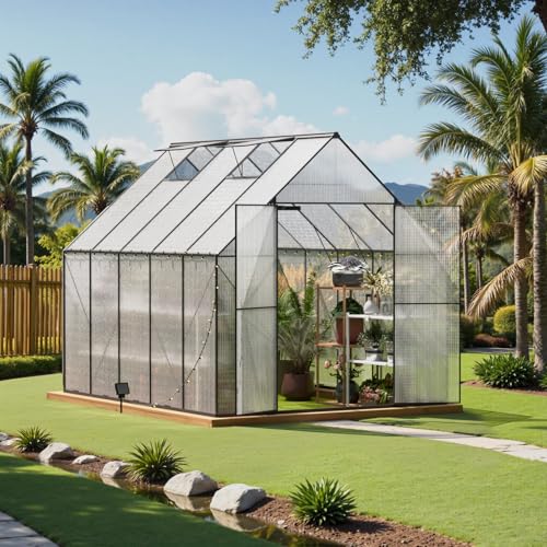 8x10FT Green House for Outside, Greenhouse for Outdoor, Walk-in Garden Greenhouses, Heavy Duty Polycarbonate Greenhouse, Backyard Green Houses
