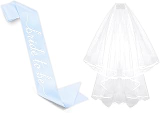 Bride to Be Sash Blue And White Veil Set, Bridal Shower Set, Wedding Party Accessories, Bridal Shower Girft