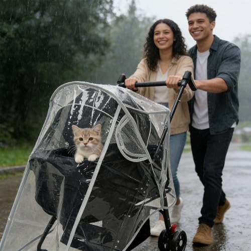 Image of Dog Stroller Accessories，Unisize Pet Stroller Rain Cover, EVA Transparent Waterproof & Windproof Cover for Snow Rain Wind, Foldable Universal Fit for Most Dog & Cat Strollers
