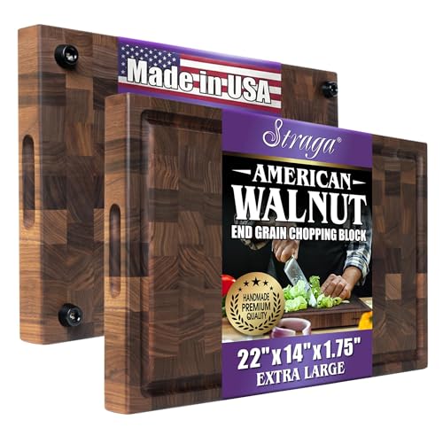 Tabla de cortar artesanal reversible de madera de nogal con ranura para jugos, patas antideslizantes y asas integradas (55.88 cm x 35.56 cm) miniatura 1