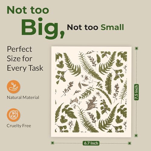 MosJos Swedish Dishcloths, Vintage Plant-Based Cellulose, 6.7x7.5 Inch, Super Absorbent, Multi-Surface, Machine Washable, Reusable, 5 Pack (Green)