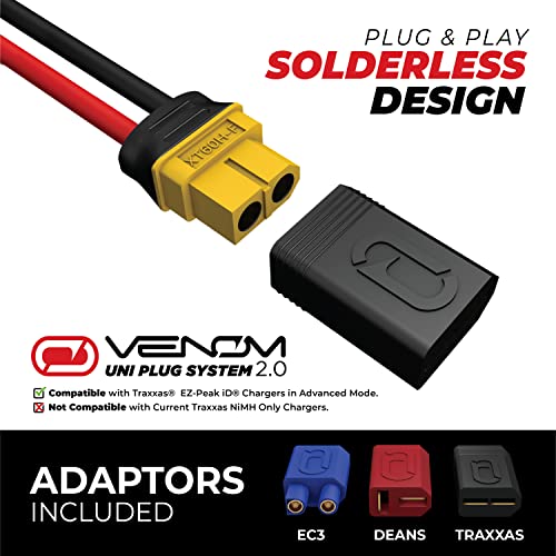 Venom Drive Series 20C 2S 4000Mah 7.4V Lipo Battery - Includes 12 Awg Soft Silicone Wire Connector, Patented Universal Plug/Adapter System Compatible With Deans, Traxxas, And Ec3 Plug Types #TOP3