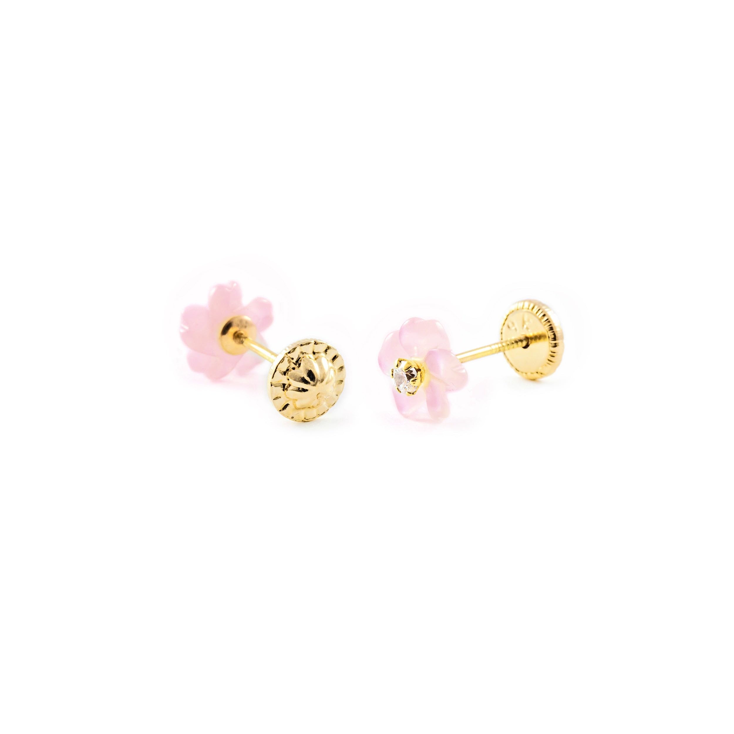 Damen & Kinder Perlmutt pink Blumen Ohrstecker - Gelbgold 9 Karat (375) - Mondepetit - Geschenkbox - Garantiezertifikat