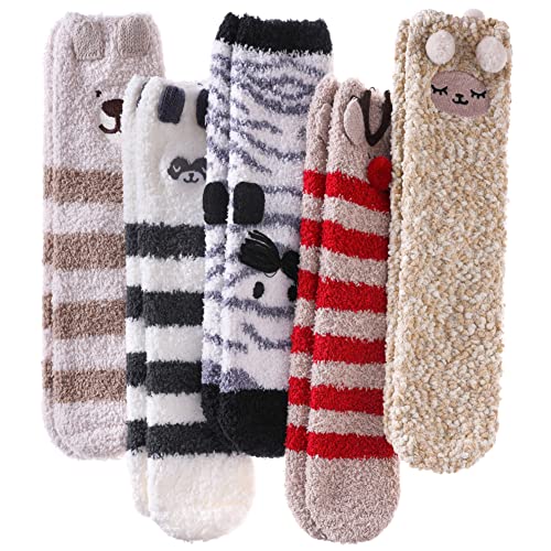 Image of LINEMIN Womens Fuzzy Socks Cozy Fluffy Winter Warm Slipper Socks Microfiber Soft Home Sleeping Socks