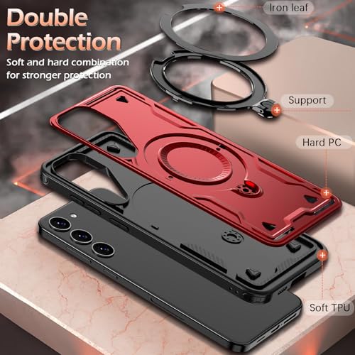 Image of for Samsung Galaxy S23 Case Magnetic with Stand, with Mag-Safe, with Screen Protector, Wireless Charging, Shockproof for Samsung S23 5G Phone Case, Ring Holder Phone Cover, for Samsung S23 Red