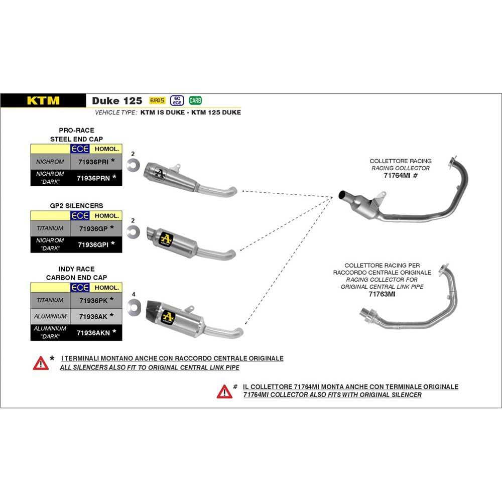 ARROW MARMITTA OMOLOGATA PRO-RACE NICHROM RACCORDO SALDATO KTM DUKE 125/390 '21 RIC.ORIGINALE